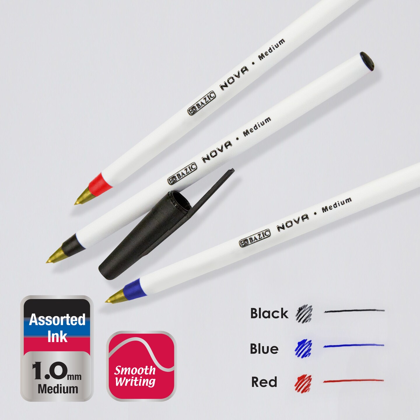 BAZIC Nova Assorted Color Stick Pen (12/Pack)