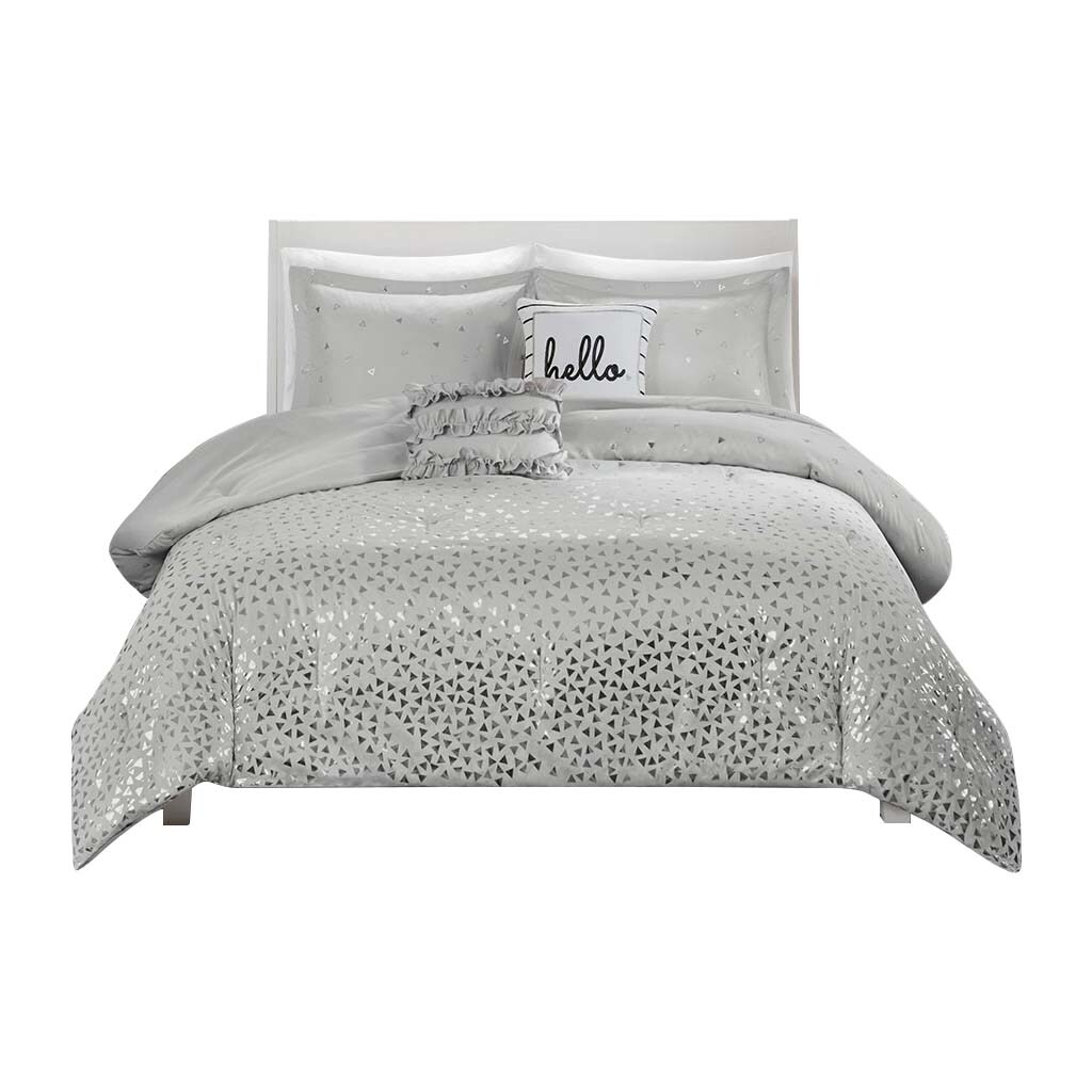 Gracie Mills Metallic Triangle Print Comforter Set Queen Grace10529