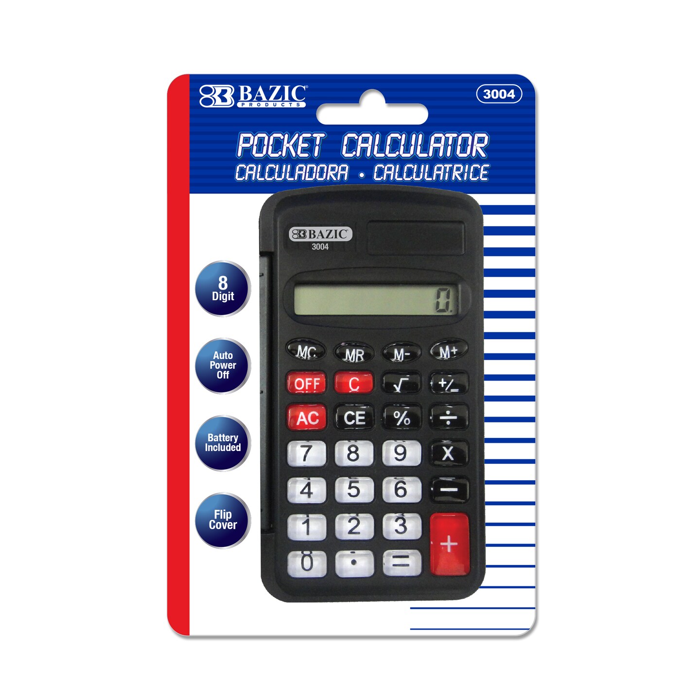 BAZIC Pocket Size Calculator 8-Digit w/ Flip Cover