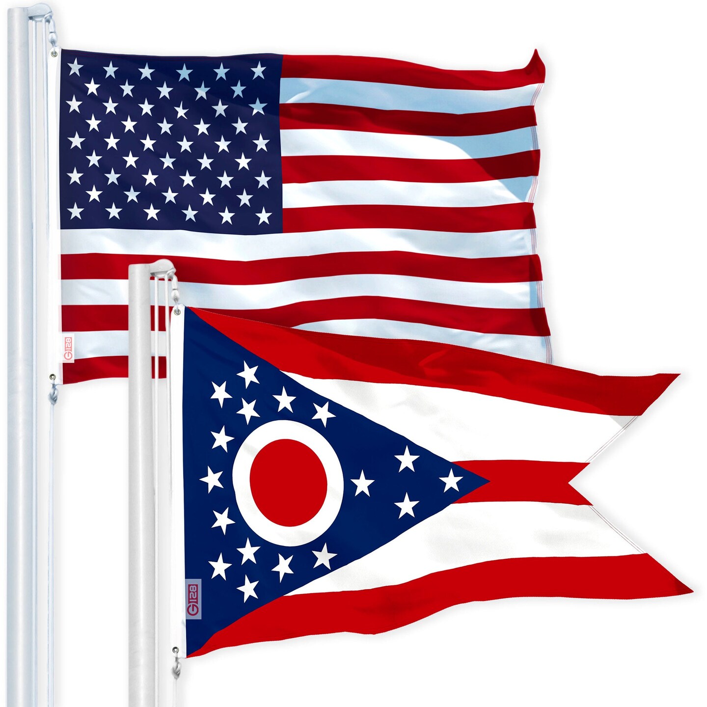 G128 Combo Pack: USA American Flag 3x5 Ft 150D Printed Stars &#x26; Ohio State Flag 3x5 Ft 150D Printed
