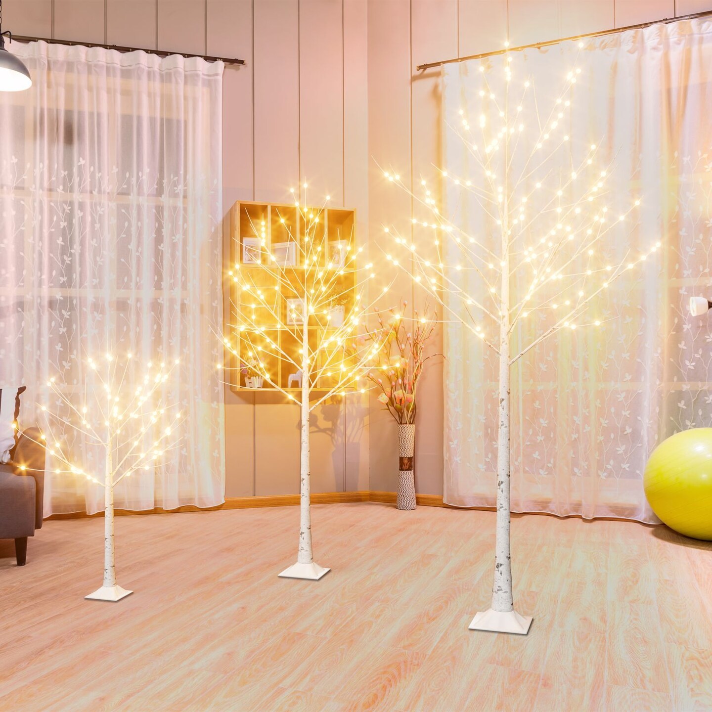 Set of 3 Lighted Birch Tree Artificial Twig Tree Lamp for Christmas (4 ft, 6 ft, 8 ft)