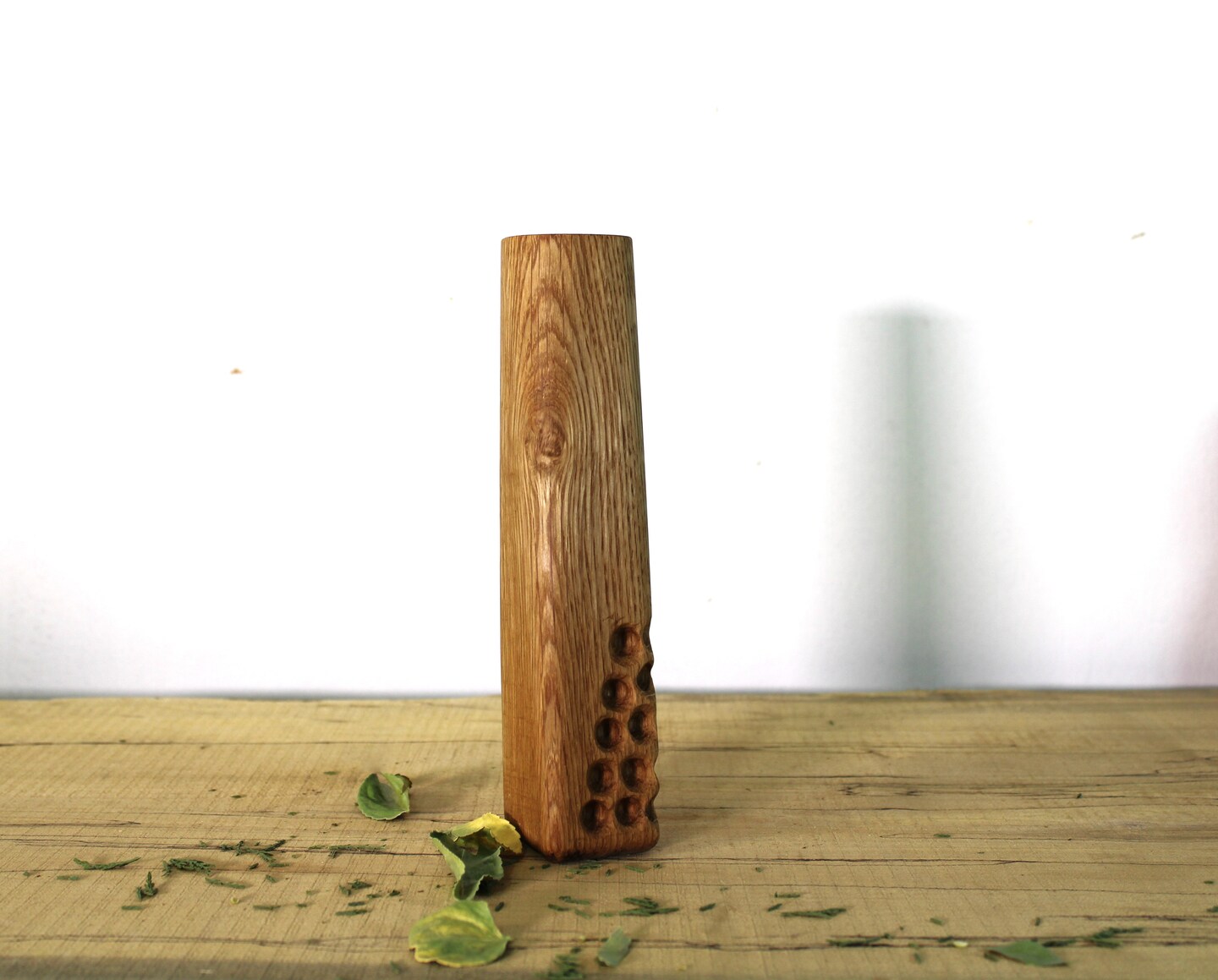 Oak Hand Carved Bud Vase, Single Stem Flower Wooden Display Vase