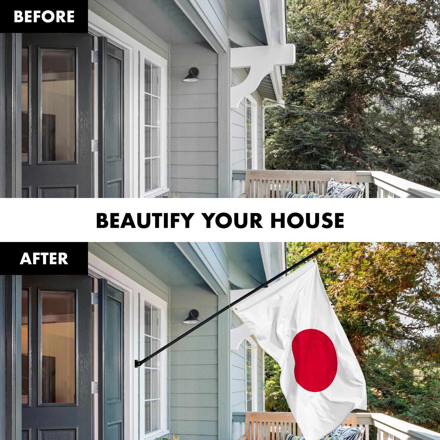 G128 Combo Pack: 6 Feet Tangle Free Spinning Flagpole (Black) Japan Japanese Flag 3x5 ft Printed 150D Brass Grommets (Flag Included) Aluminum Flag Pole