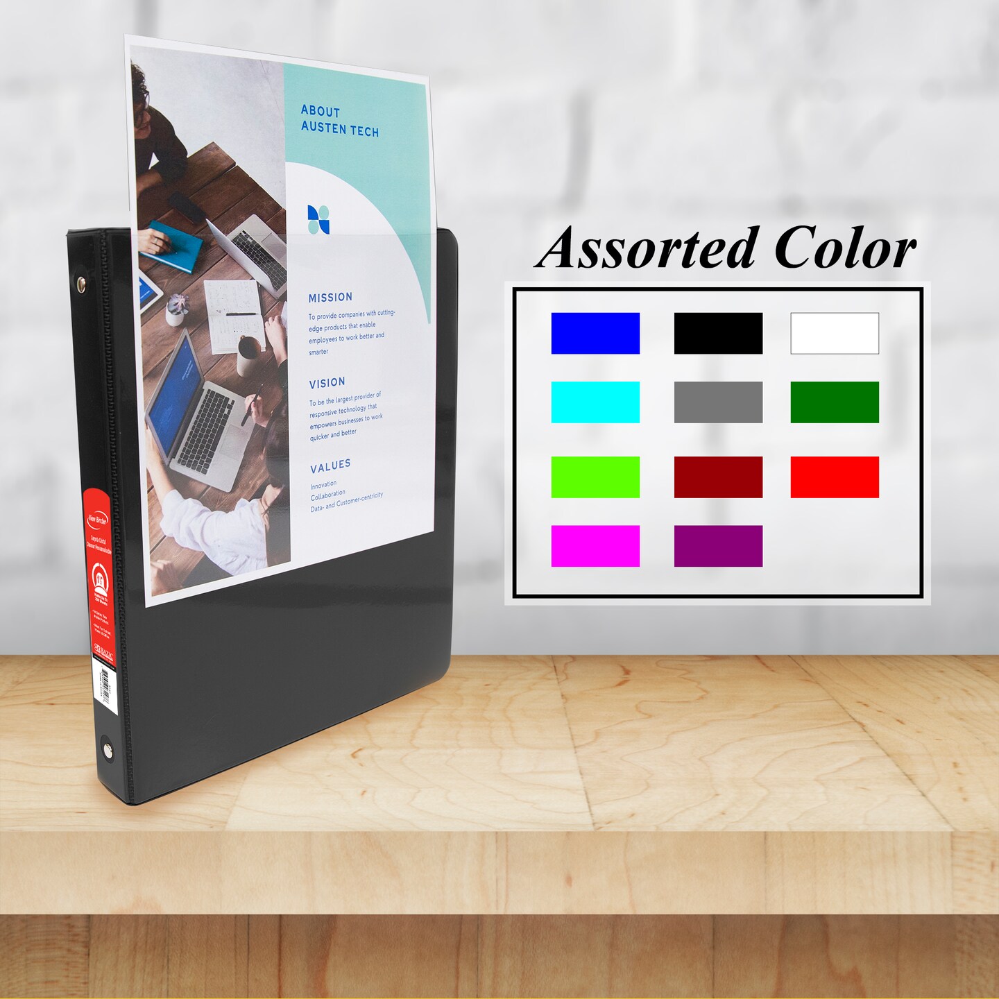 BAZIC 1.5&#x22; 3-Ring View Binder w/ 2-Pockets (11 Color Available)