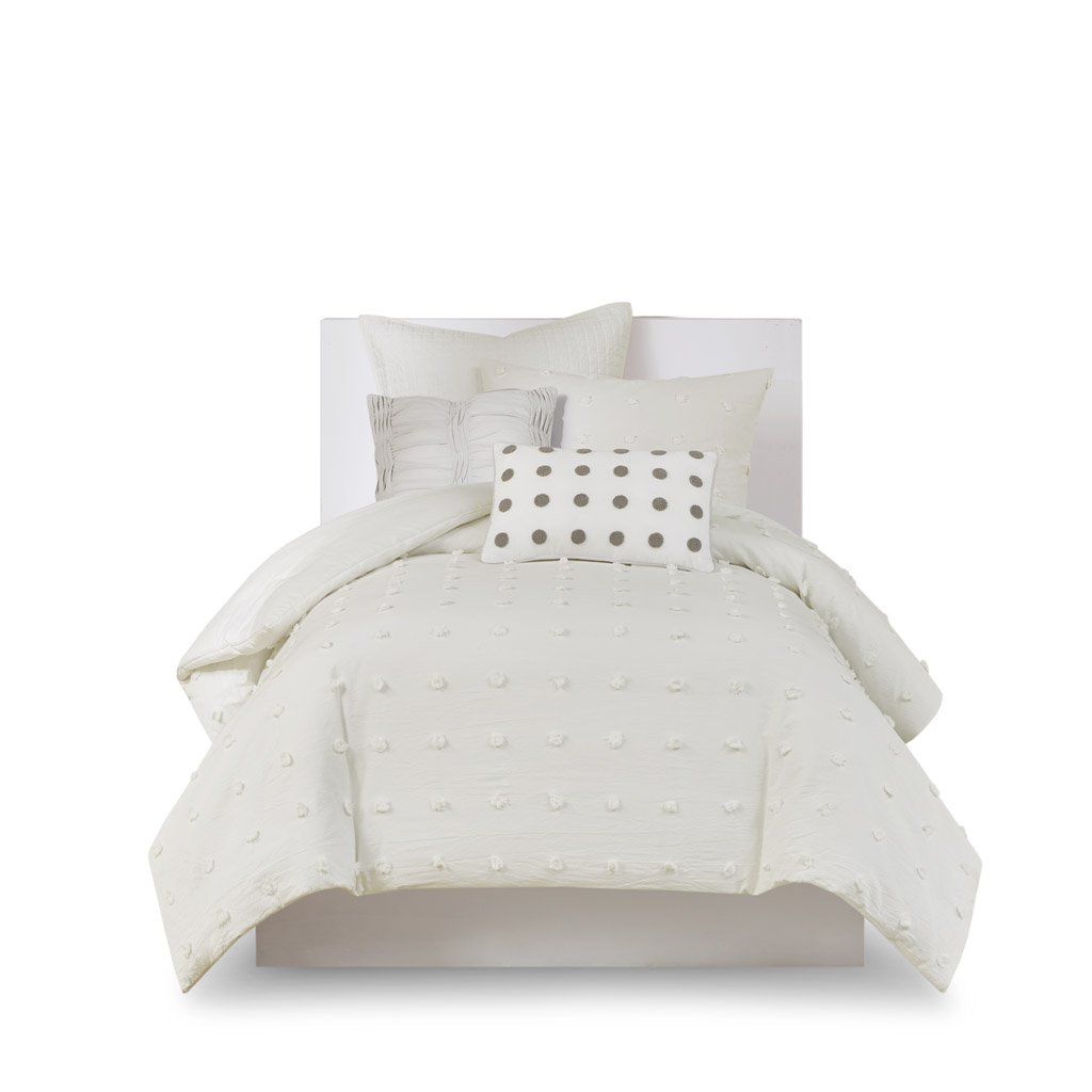 Gracie Mills   Mikel Chenille Dot Cotton Jacquard Comforter Set with Euro Shams and Throw Pillows - GRACE-9444