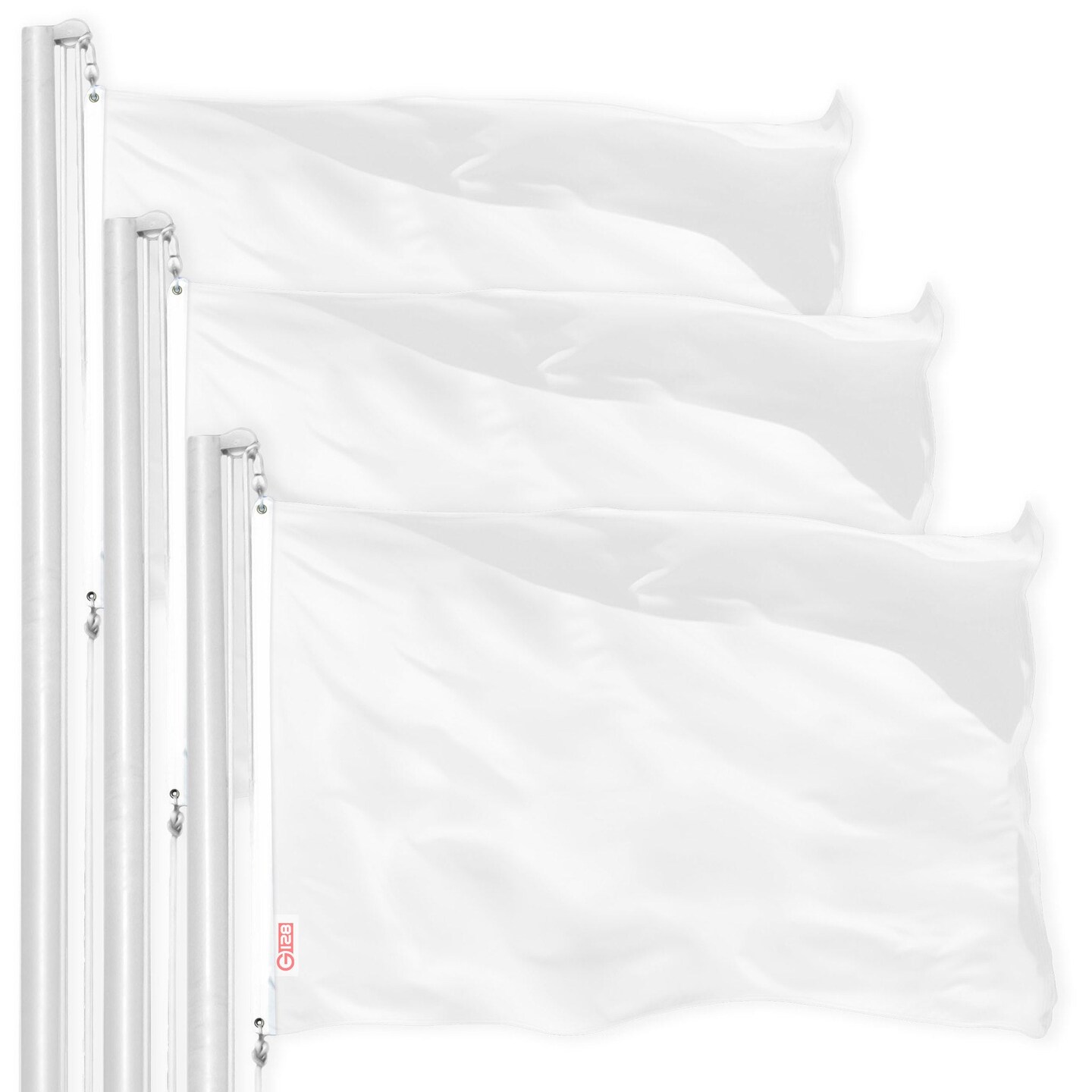G128 3 Pack: Solid White Color Flag | 2x3 Ft | LiteWeave Pro Series Printed 150D Polyester | Indoor/Outdoor, Vibrant Colors, Brass Grommets, Thicker and More Durable Than 100D 75D Polyester