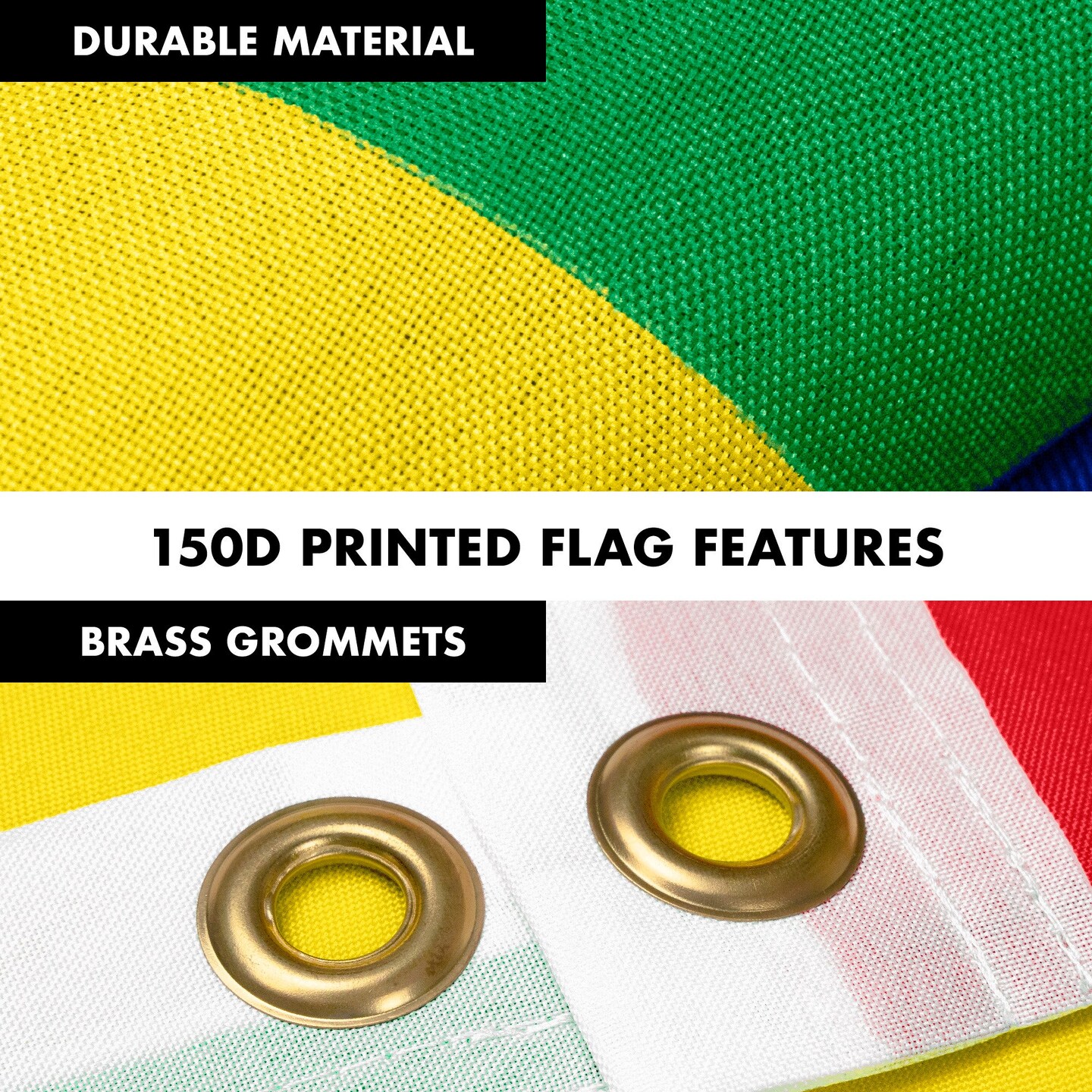 Flag Pole 6FT Silver Tangle Free &#x26; Ethiopia Ethiopian Flag 3x5 Ft Combo Printed 150D Polyester By G128