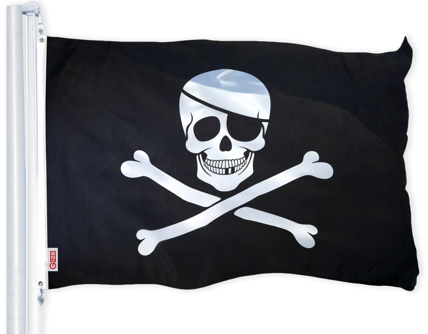 G128 - Jolly Roger Pirate Flag (Bones) 3x5 FT Printed Brass Grommets 150D Polyester Indoor/Outdoor - Much Thicker More Durable Than 100D 75D Polyester