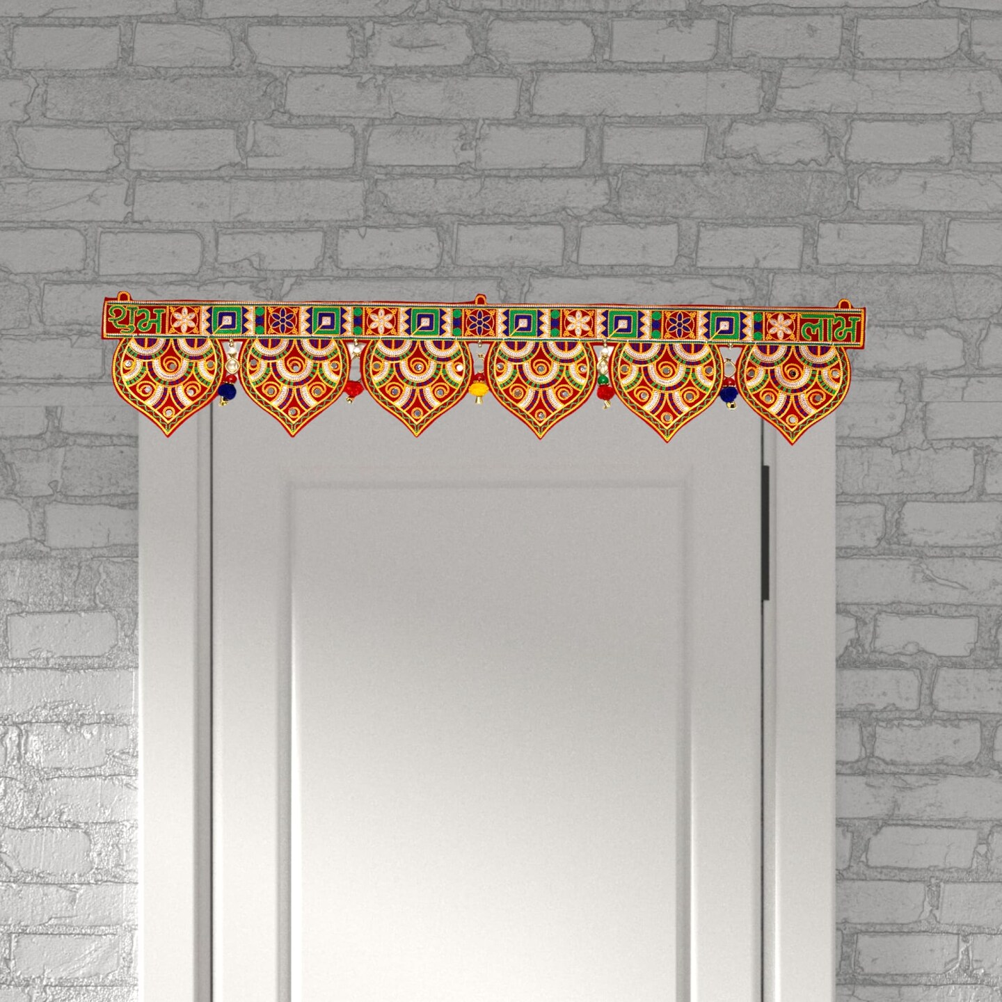 Indian Fabric Door Toran 35.5 Inch Bhandarwal Hanging Valance Embroidered Traditional Wall Decorative for Window Home Temple Decor Wedding Diwali Navratri Puja Housewarming Decorations