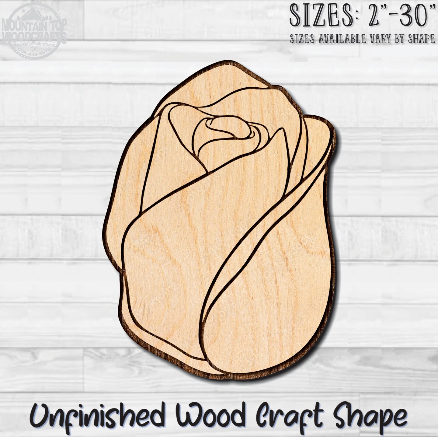 Rose Bud Unfinished Wood Shape Blank Laser Engraved Cutout Woodcraft ...