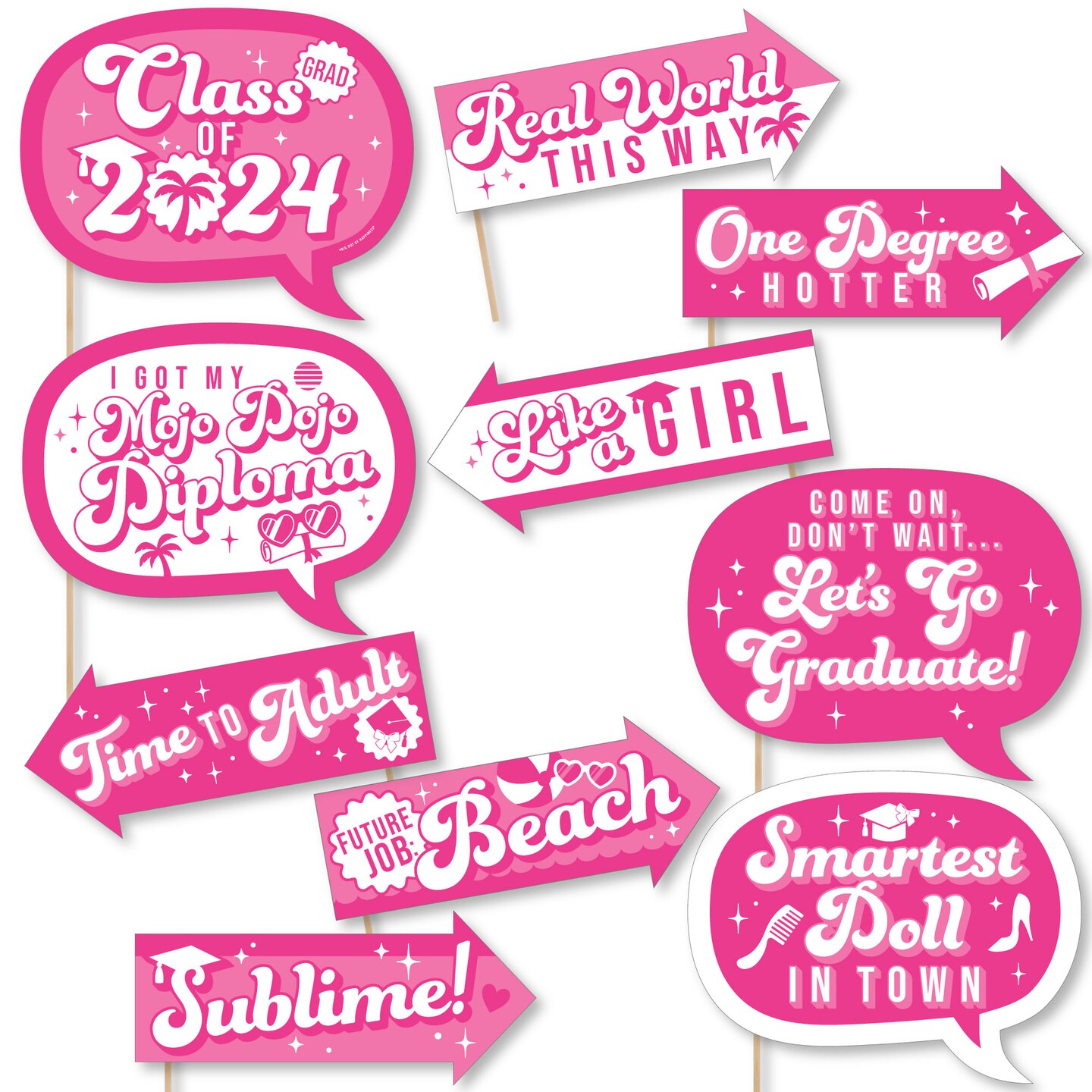 Big Dot of Happiness Funny Let&#x27;s Go Graduate - 2024 Hot Pink Graduation Party Photo Booth Props Kit - 10 Piece