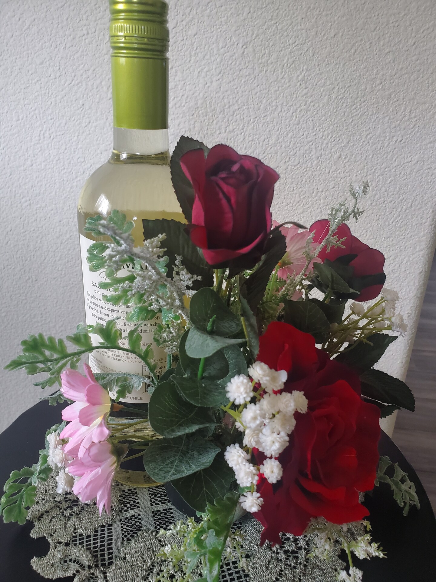 Wine Bottle Decor, Hostess Gift, Candle Decoration, Wine Bottle Floral Bouquet, Mother's Day Arrangement, Wedding offers Centerpiece Ideas