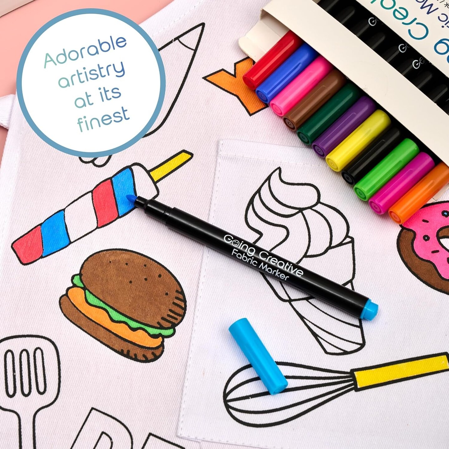 Color-An-Apron Kit - Interactive Coloring Kit with Favorite Foods &#x26; Words plus 12 Fabric Markers for Kids - Fun &#x26; Educational Craft for Young Chefs 4-10 Years Old