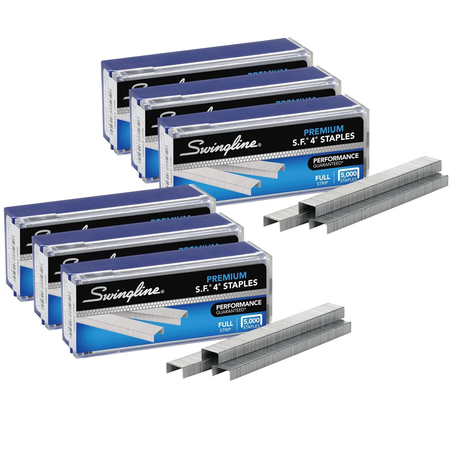 S.F.&#xAE; 4&#xAE; Premium Staples, 1/4&#x22; Length, 210 Per Strip, 5000 Per Box, 6 Boxes