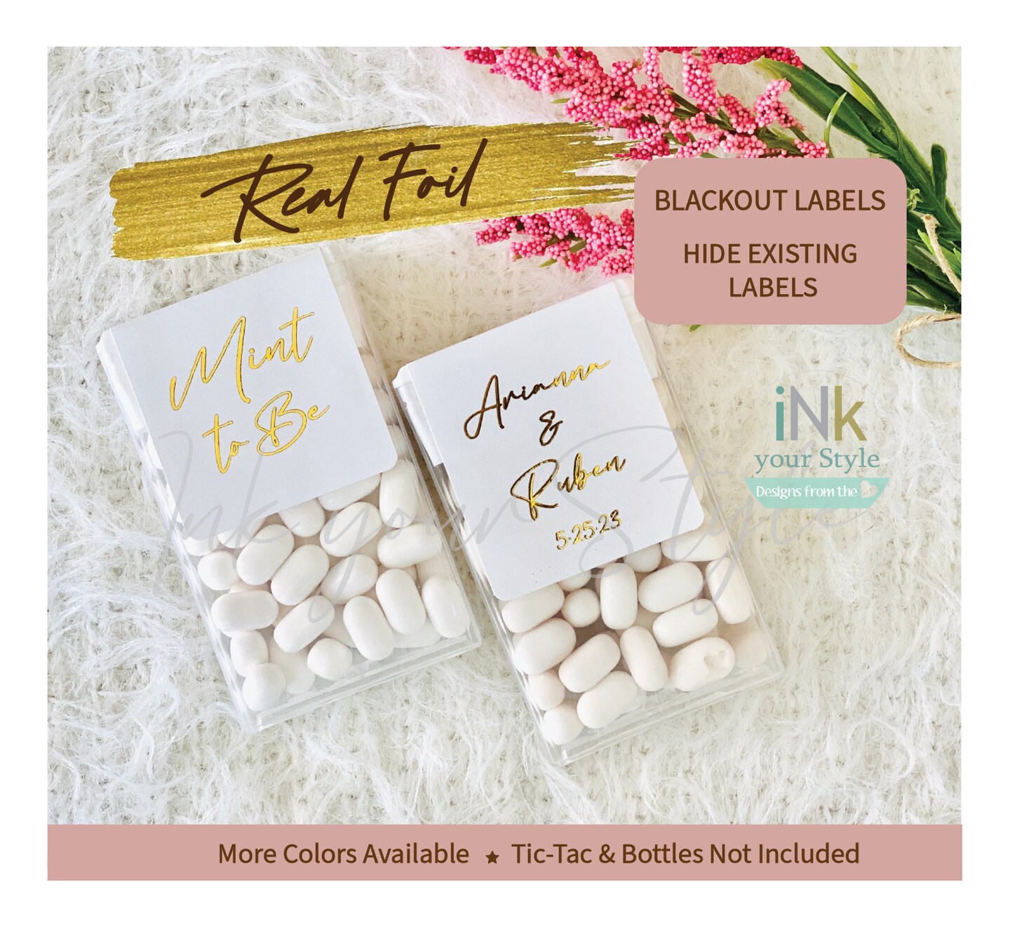 12 Personalized real foil wedding Tic Tac® Labels, wedding favor labels ...