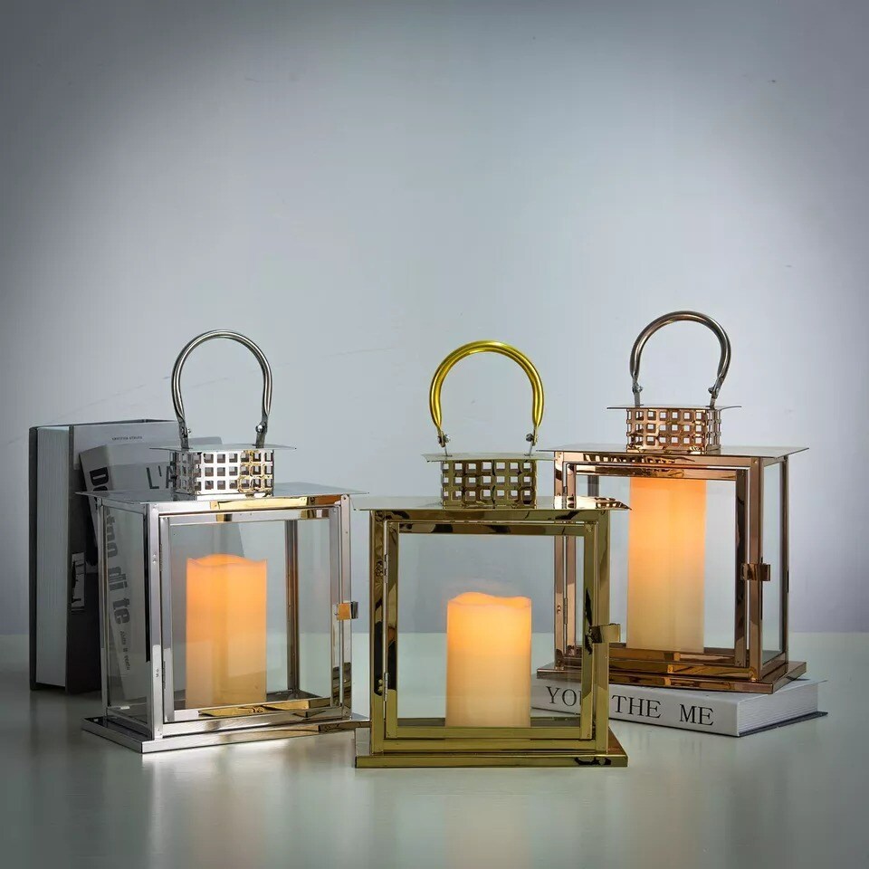 GOLD 10&#x22; tall Metal Lantern Candle Holder