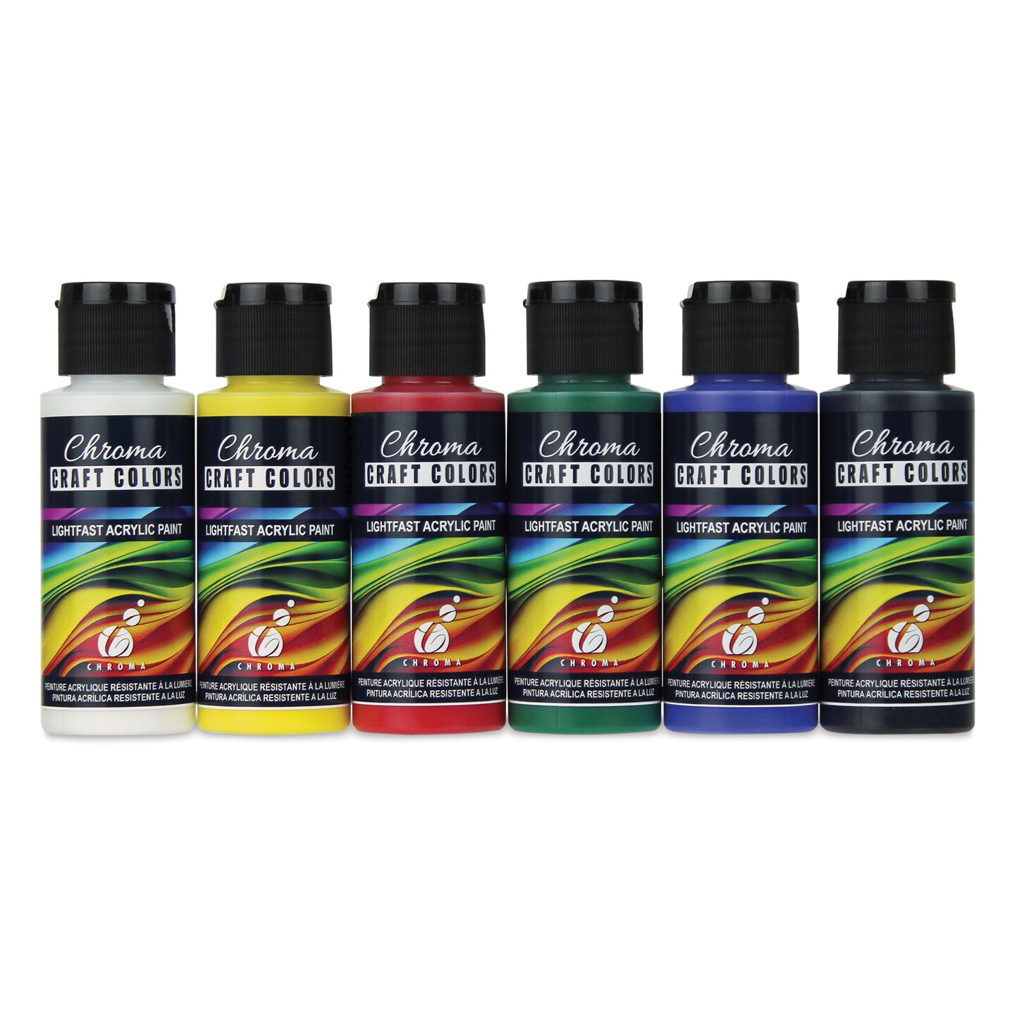 Chroma Craft Colors Acrylic Paints - Basic Colors, Set of 6, 2 oz