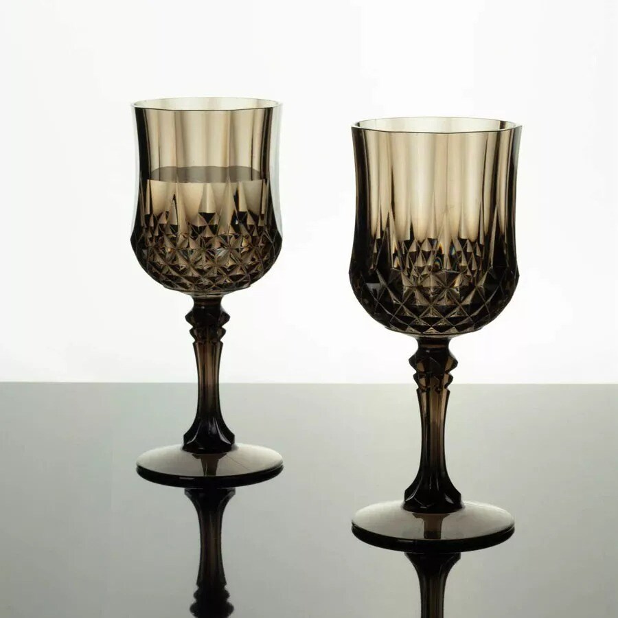 BLACK 6 Plastic 8 oz Crystal Cut Goblets WINE GLASSES