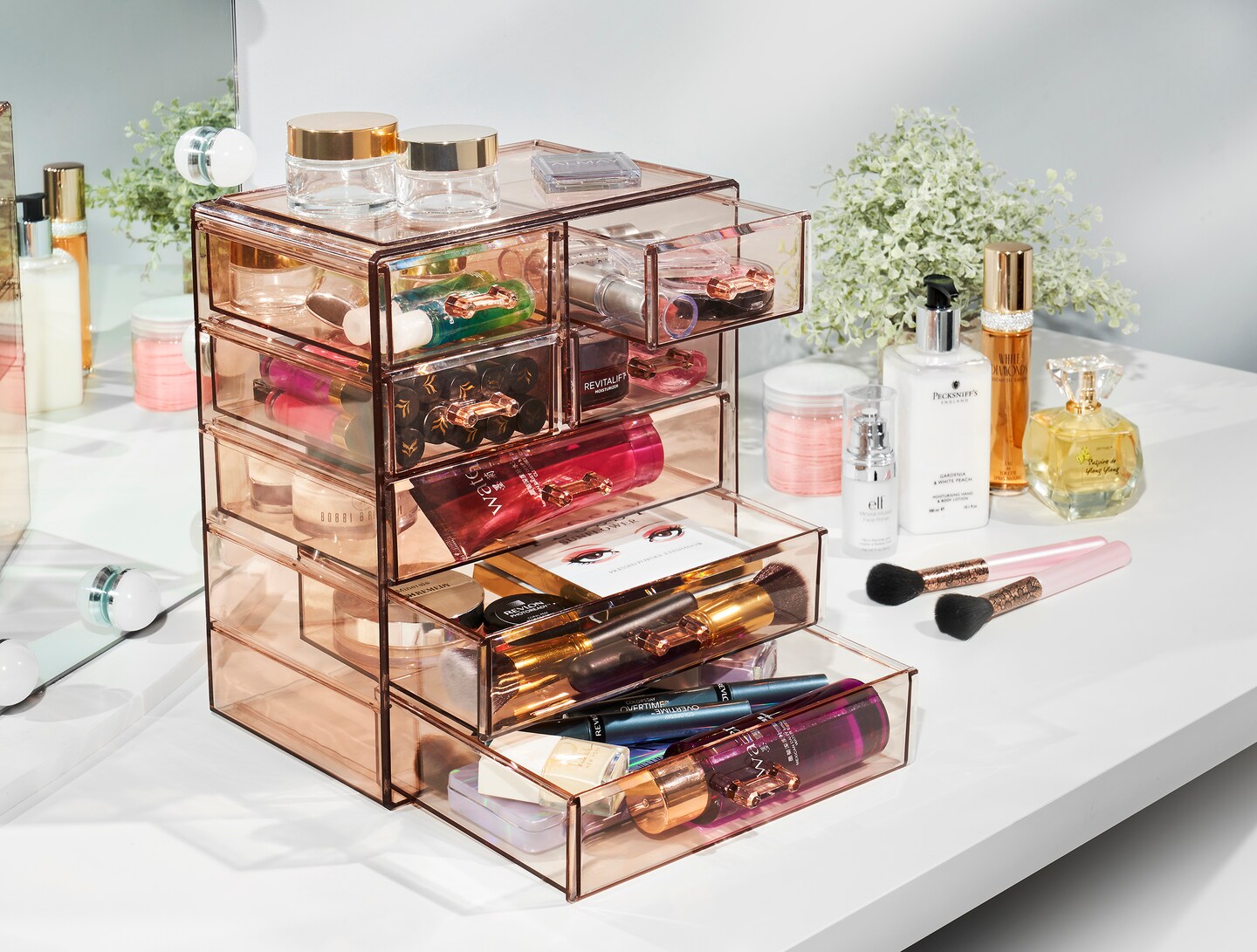 Sorbus Acrylic Makeup Organizer and Storage Case for Makeup &#x26; Jewelry - Brown (4 Large, 2 Small Drawers)