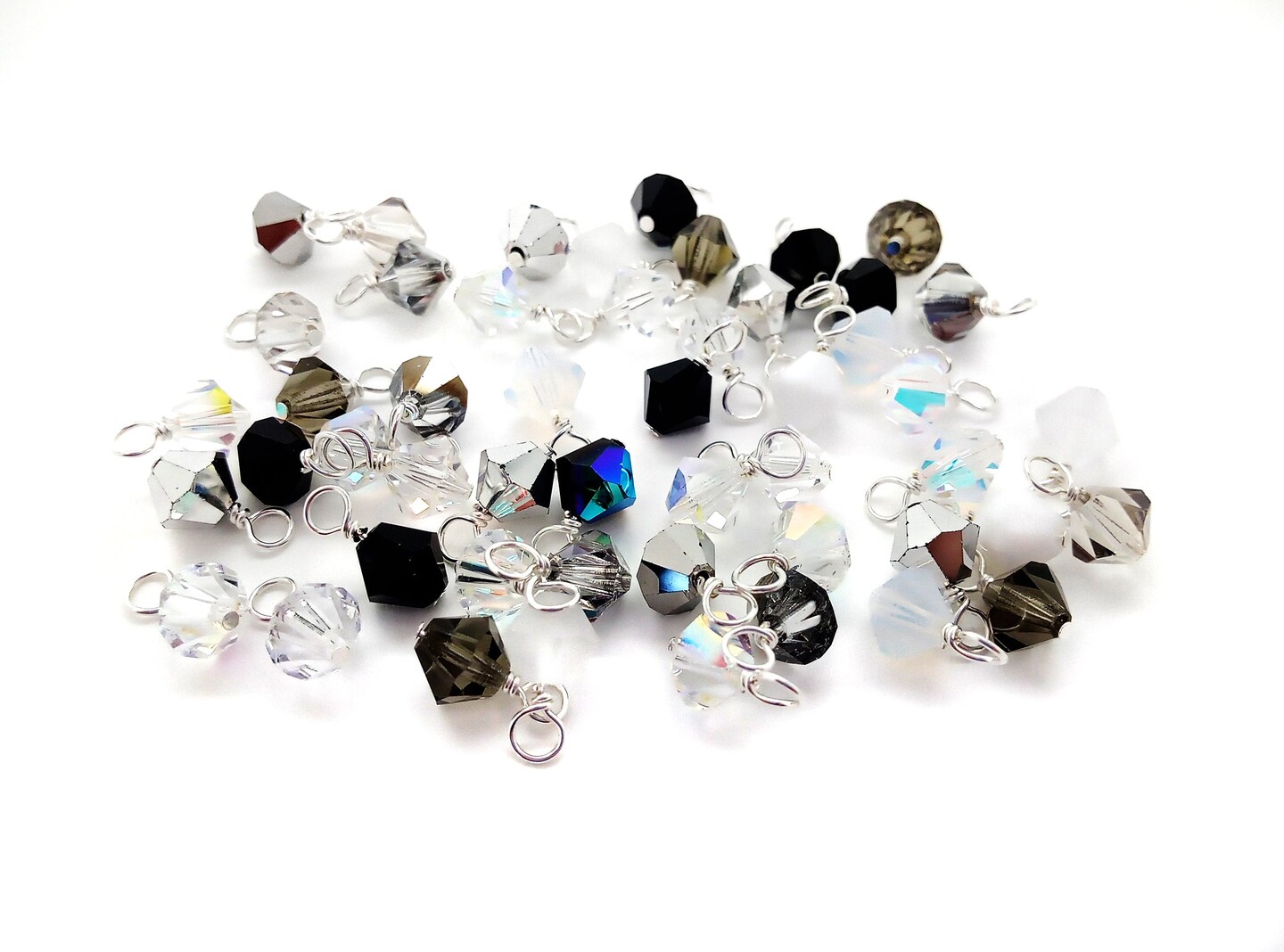 Black & White Bicone Dangles, 25 Crystal 6mm Bead Charms, Adorabilities