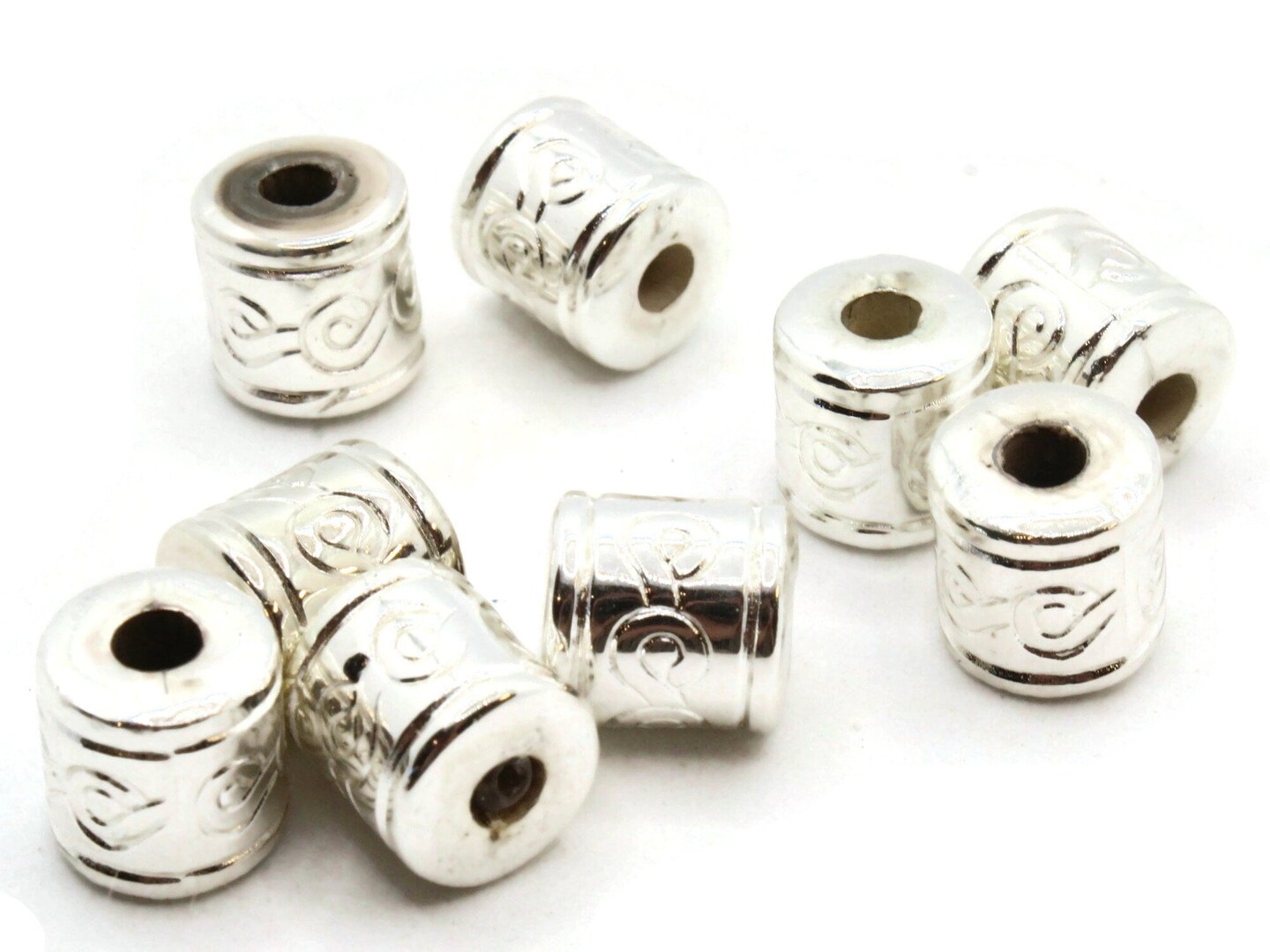 10 12mm Patterned Vintage Silver Plated Plastic Tube Beads