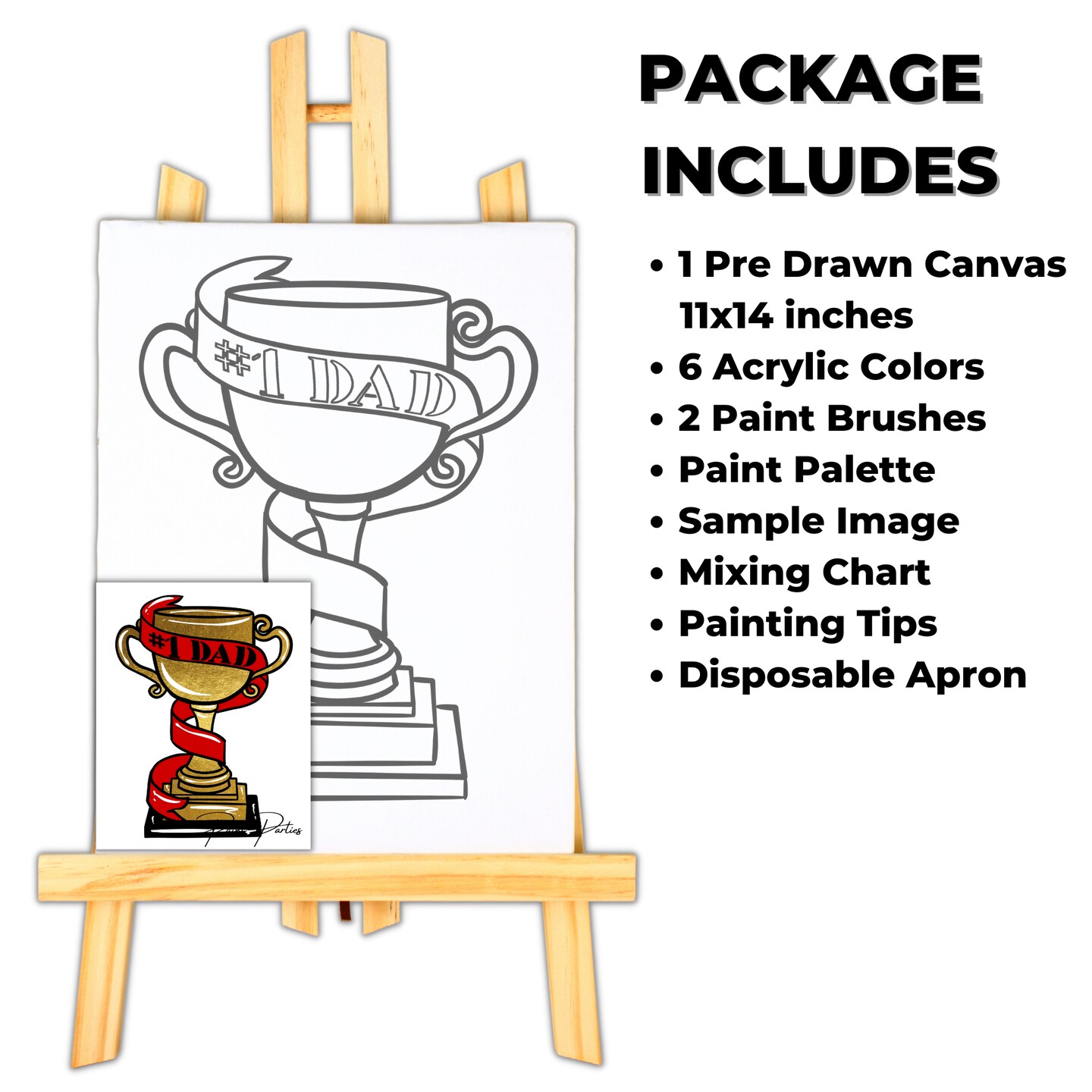 "Number 1 Dad Trophy" DIY Canvas Art Kit, Acrylic Paint Size 11x14 inch