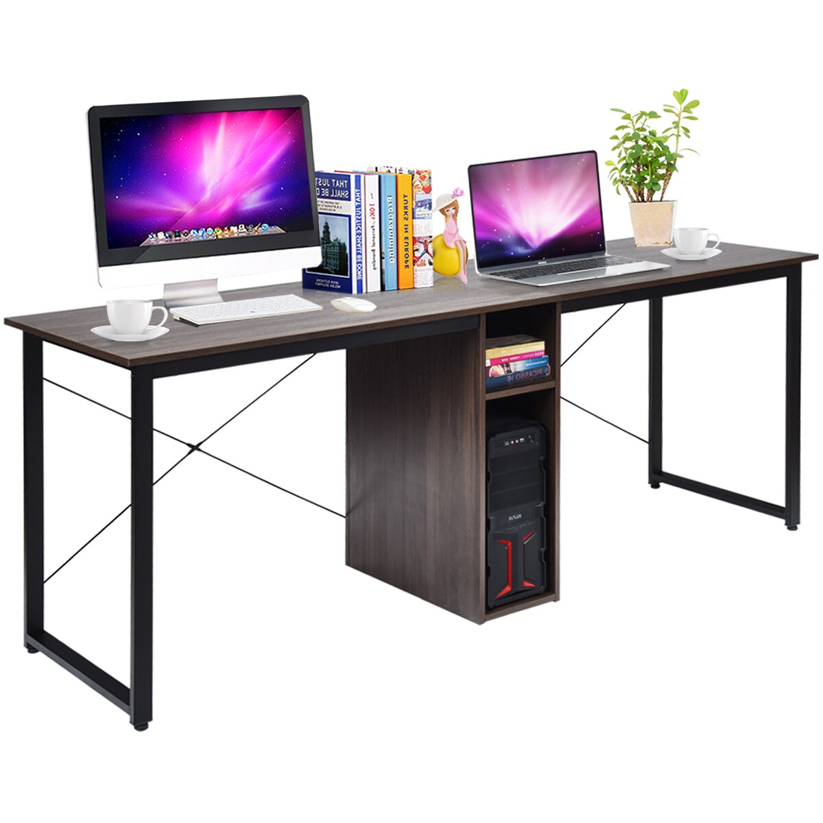 2 Person Computer Desk 79&#x27;&#x27;Large Double Workstation Dual Office Desk w/Storage