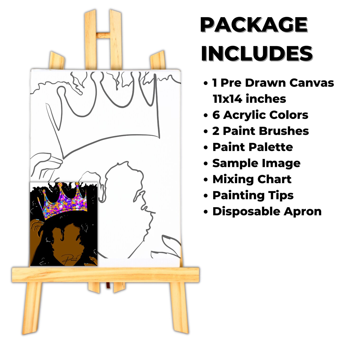 Melanin Girl DIY Canvas Art Kit for Adults Beginner, Acrylic Paint Size  11x14 inch