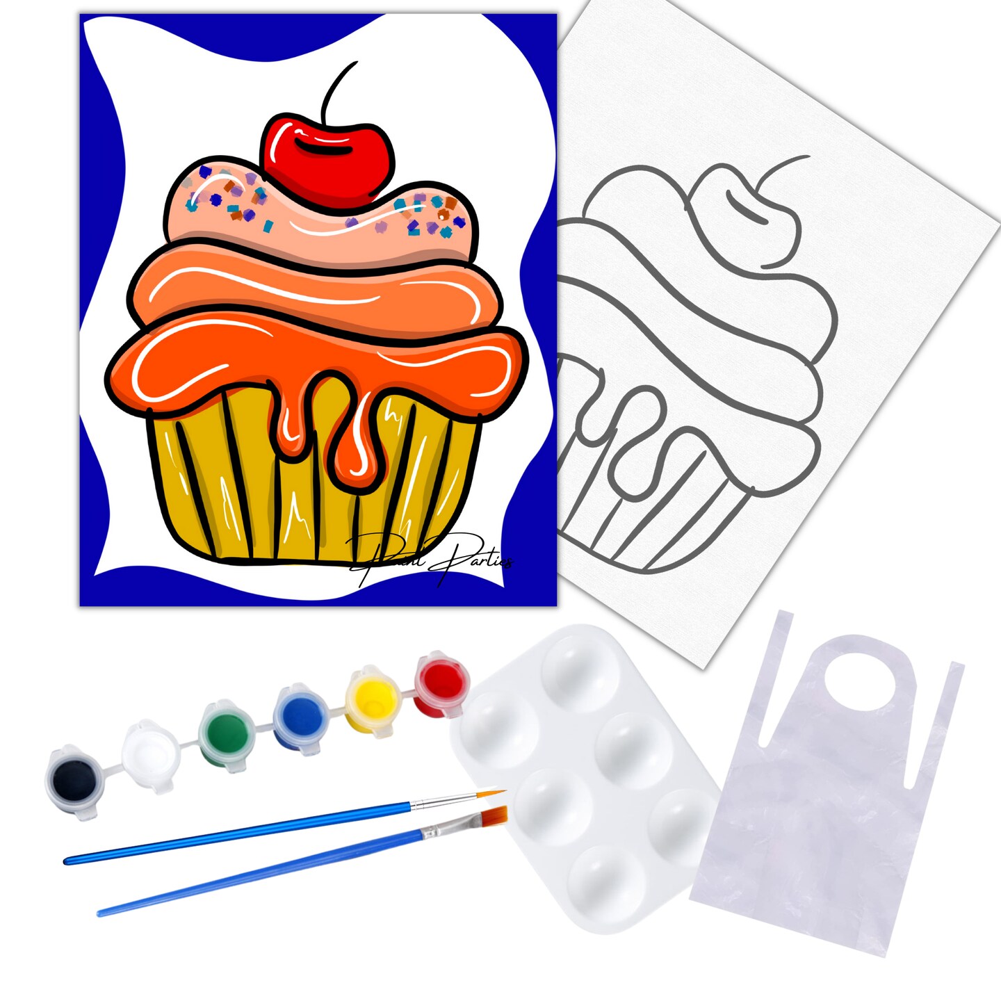 "Cherry Cupcake" DIY Canvas Art Kit, Acrylic Paint Size 11x14 inch