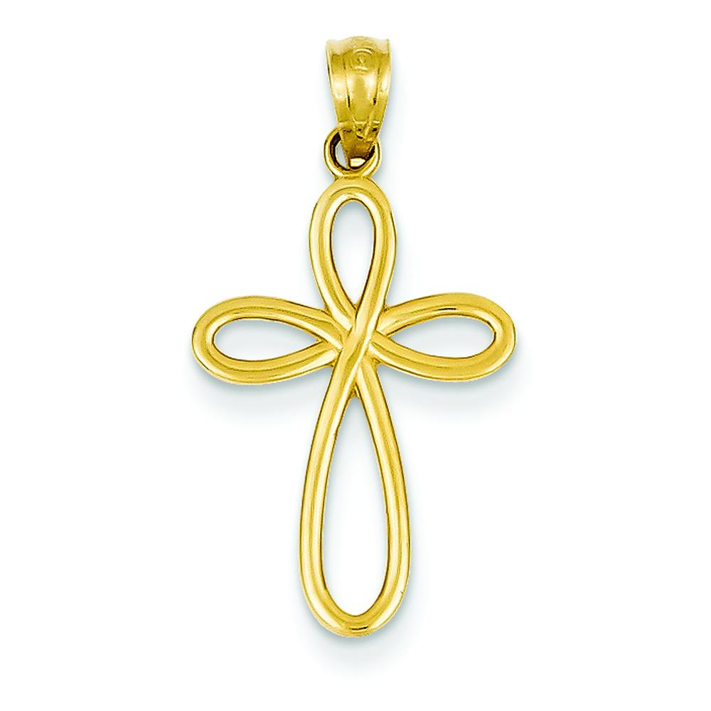 14K Gold Ribbon Cross Pendant Charm Jewelry 23 x 14 mm