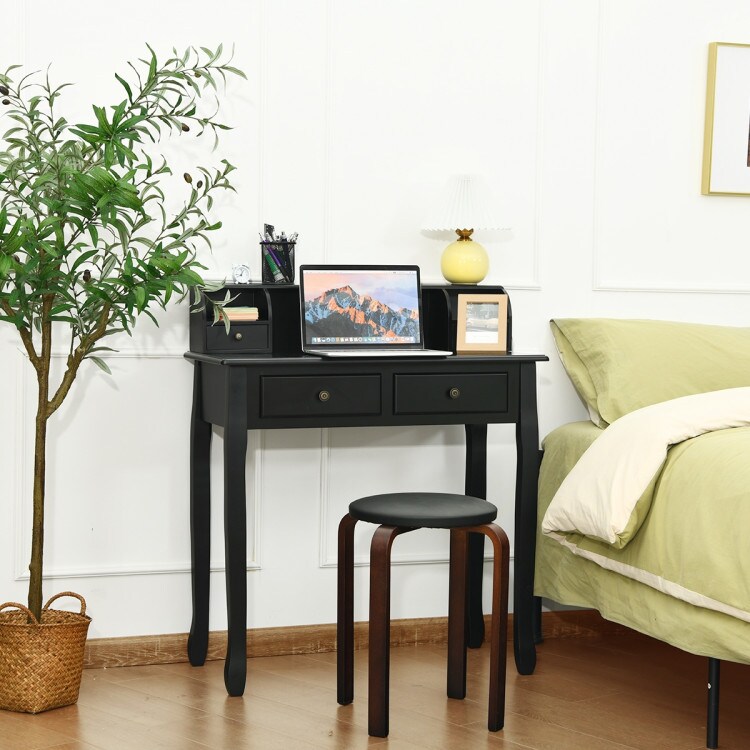 2-Tier Home Computer Desk with 4 Storage Drawers and Removable Tabletop