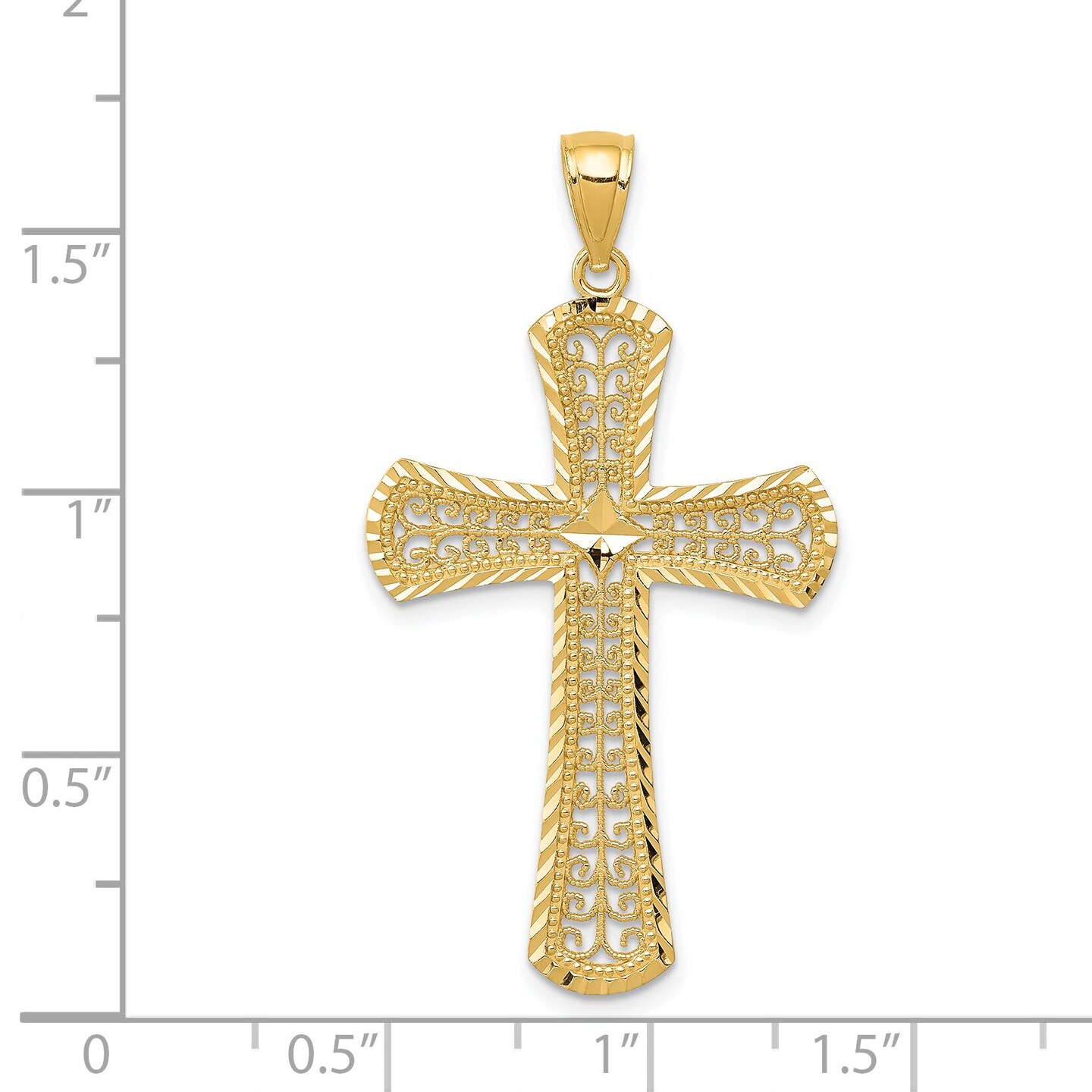 14K Yellow Gold Cross Pendant Charm Religious Jewelry 42 X 23mm