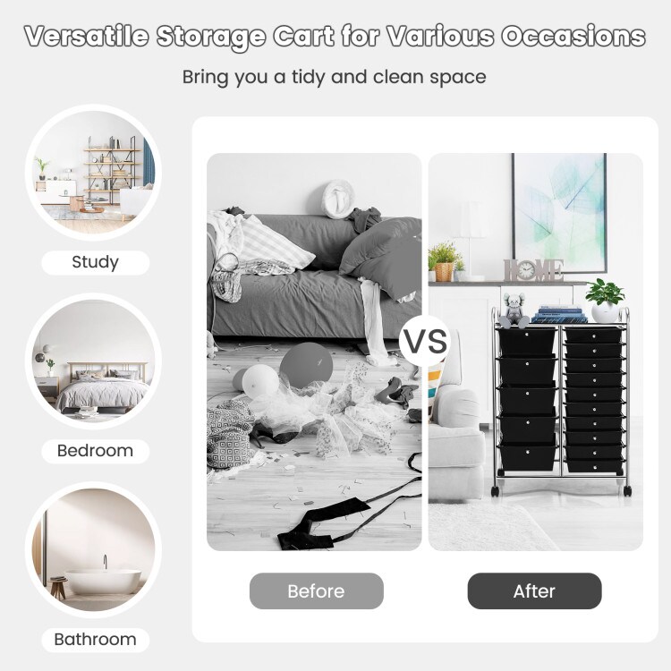 Rolling Storage Cart 15 Drawer Organizer With Wheels Craft Office Supply Organizer Steel Frame Multicolor Drawers