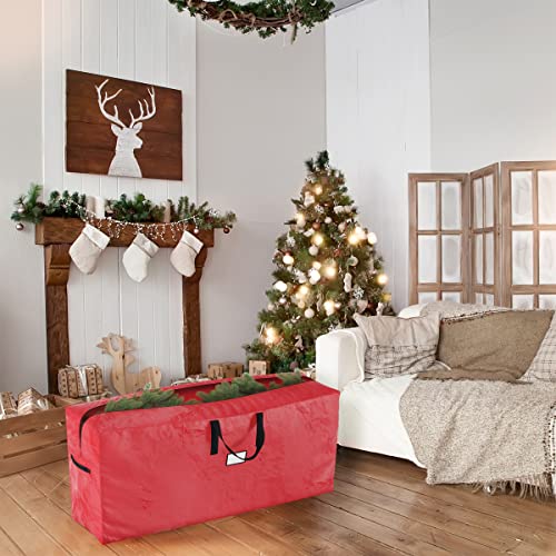 Christmas Tree Storage Bag, Fits up to 9 Foot Artificial Tree, Protects Holiday Decorations from Moisture &#x26; Damage by Elf Stor (Red)