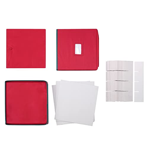 Christmas Box with Adjustable Dividers and Lid Ornaments Storage, Red
