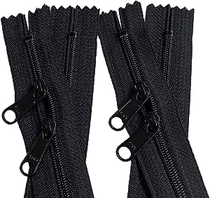 2pcs 4.5mm YKK Zipper with Double Pull Purse or Handbag Zippers Head to Head Sliders Color Black Length 18&#x22;, 22&#x22;, 24&#x22;, 27&#x22;, 30&#x22; or 40&#x22; Made in USA (18 in (45.72 cm))