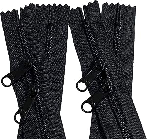 2pcs 4.5mm YKK Zipper with Double Pull Purse or Handbag Zippers Head to Head Sliders Color Black Length 18", 22", 24", 27", 30" or 40" Made in USA (22 in (55.88 cm))
