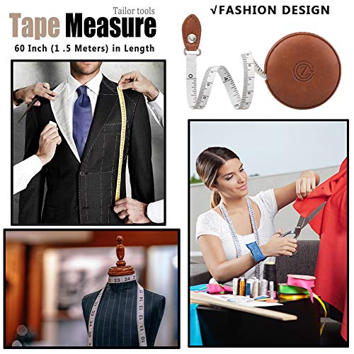 Sewing Tape Measure Medical Body Cloth Tailor Craft Dieting Measuring Tape 60 Inch/1.5M Dual-Sided Retractable Ruler with Push Button Round 1 Pack Brown