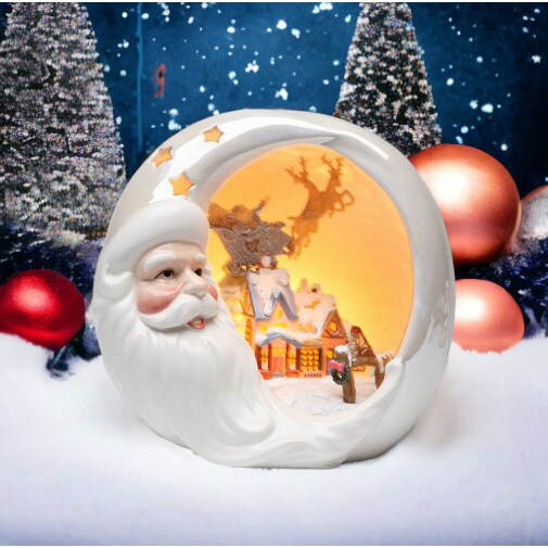 Santa With Christmas House Night Light Gift Idea or Holiday Home Decoration
