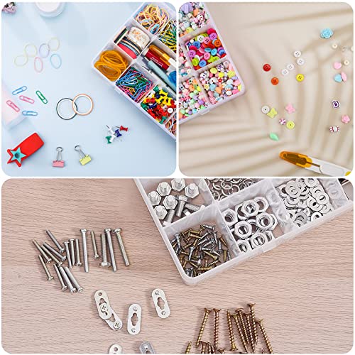 15 Large Grids Plastic Organizer Box with Dividers, Exptolii Clear Compartment Container Storage for Washi Tapes Beads Crafts Jewelry Fishing Tackles, Size 11 x 6.3 x 2.2 in