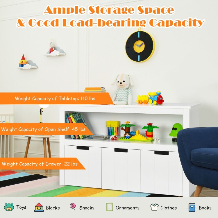 Children’s Toy Storage Cabinet with Wheels and Large Storage Cubes