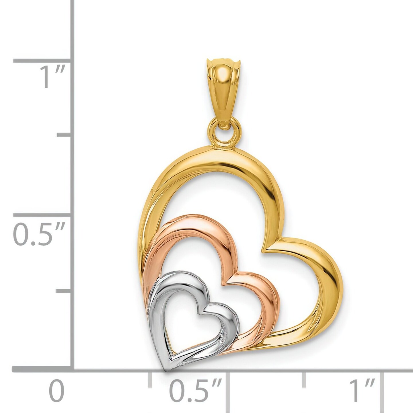 14K Tri-Color Gold Hearts Pendant Charm Jewelry 25 x 17 mm