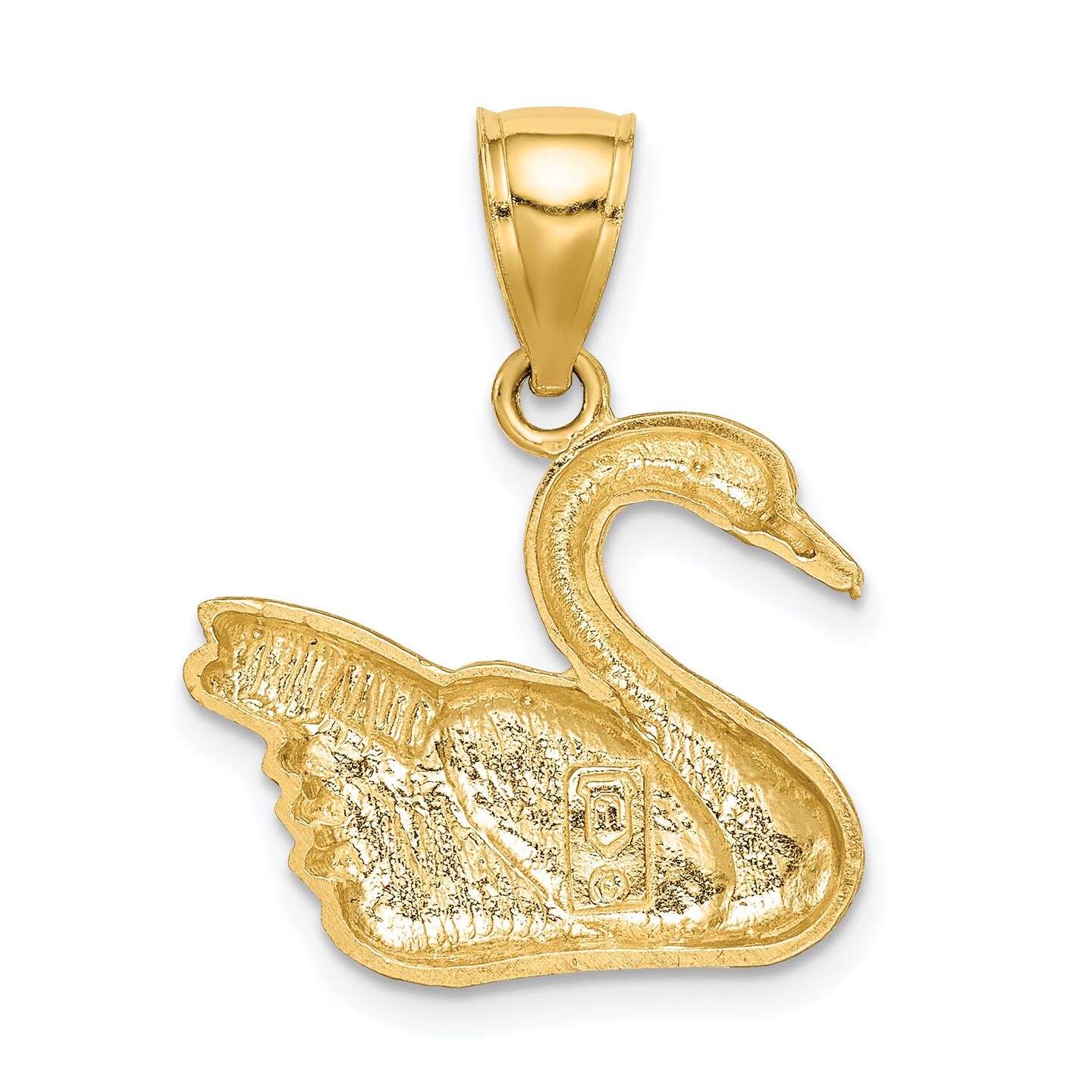 14K Gold Diamond Cut Swan Pendant Charm Jewelry 22.5mm x 18.5mm