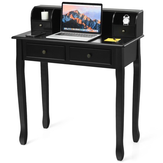 2-Tier Home Computer Desk with 4 Storage Drawers and Removable Tabletop