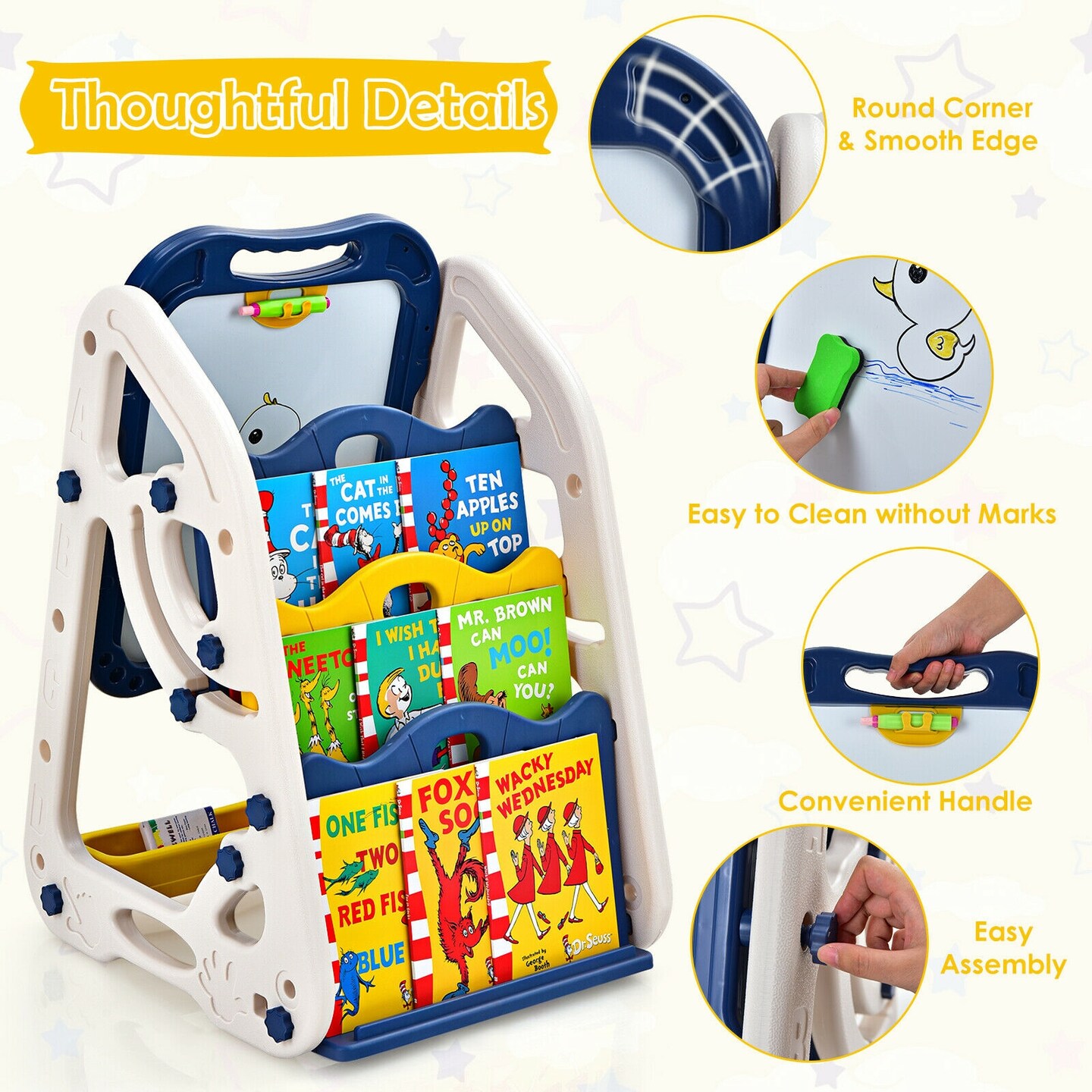 3-in-1 Kids Art Easel Double-Sided Tabletop Easel with Art Accessories