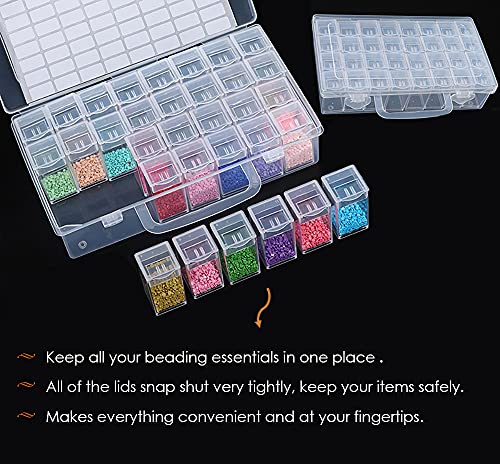 32 Grids Diamond Painting Drill Storage Containers, Diamond Organizer Case Embroidery Beads Storage Box with Label