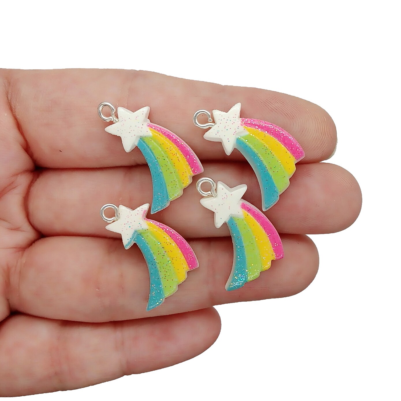 Small Rainbow Charms, 4 pieces, Cute Shooting Star Resin Pendants, Adorabilities