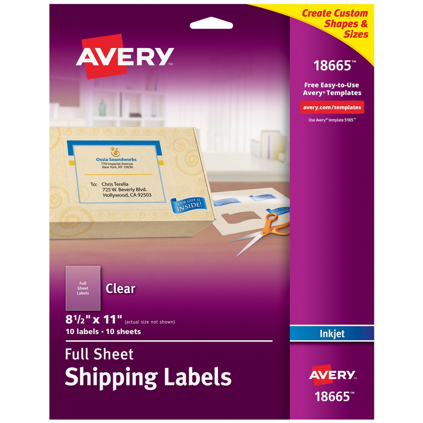 Avery Shipping Labels, Permanent Adhesive, Matte Frosted Clear, 8-1/2&#x22; x 11&#x22;, 10 Labels (18665)