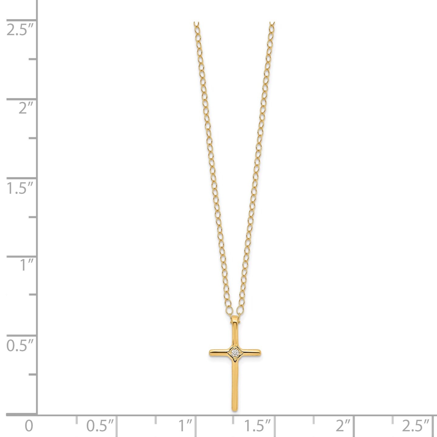 14K Gold .01cttw Diamond Cross Children&#x27;s Necklace 15&#x22;