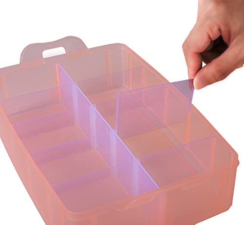 Sooyee Craft Storage Organizer,Hot Wheels Case,Sewing Box,3-Tier Plastic Organizer  Box with Dividers, Storage Containers for Organizing Art Supplies, Fuse  Beads,Washi Tape, Jewelry,Tool,Toy,Orange